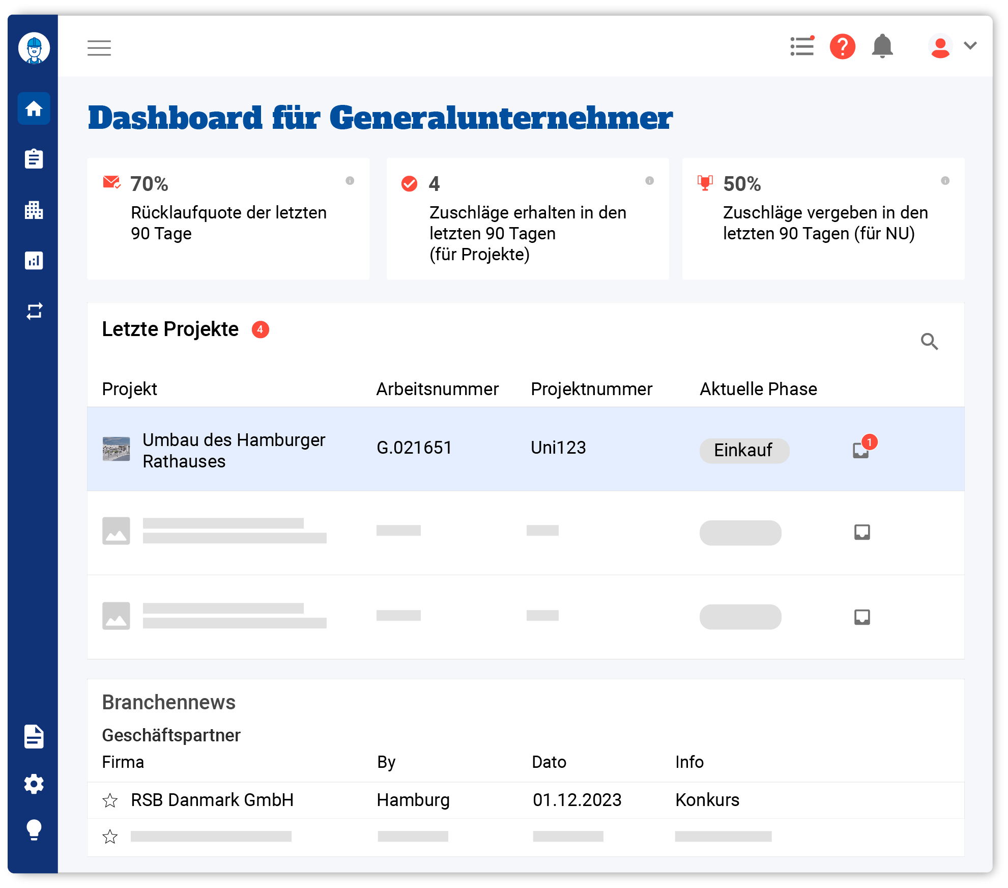12Build Dashboard für Generalunternehmer